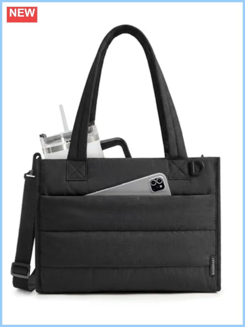 Small Quilted Puffer Tote Bag with Zipper Crossbody Work Teacher Bag
